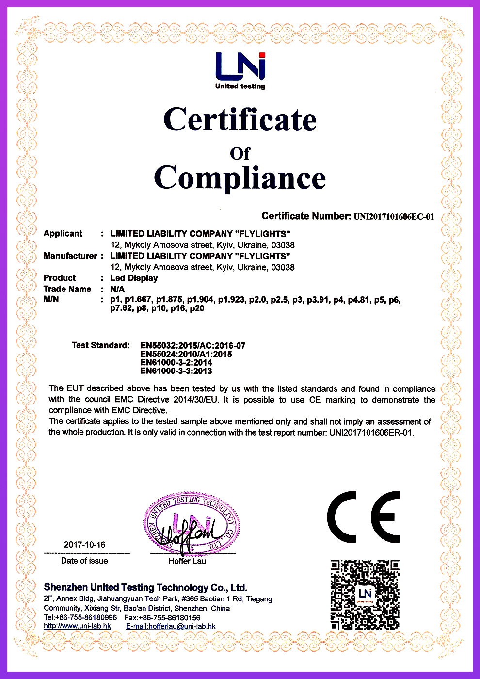 certificate Flylights